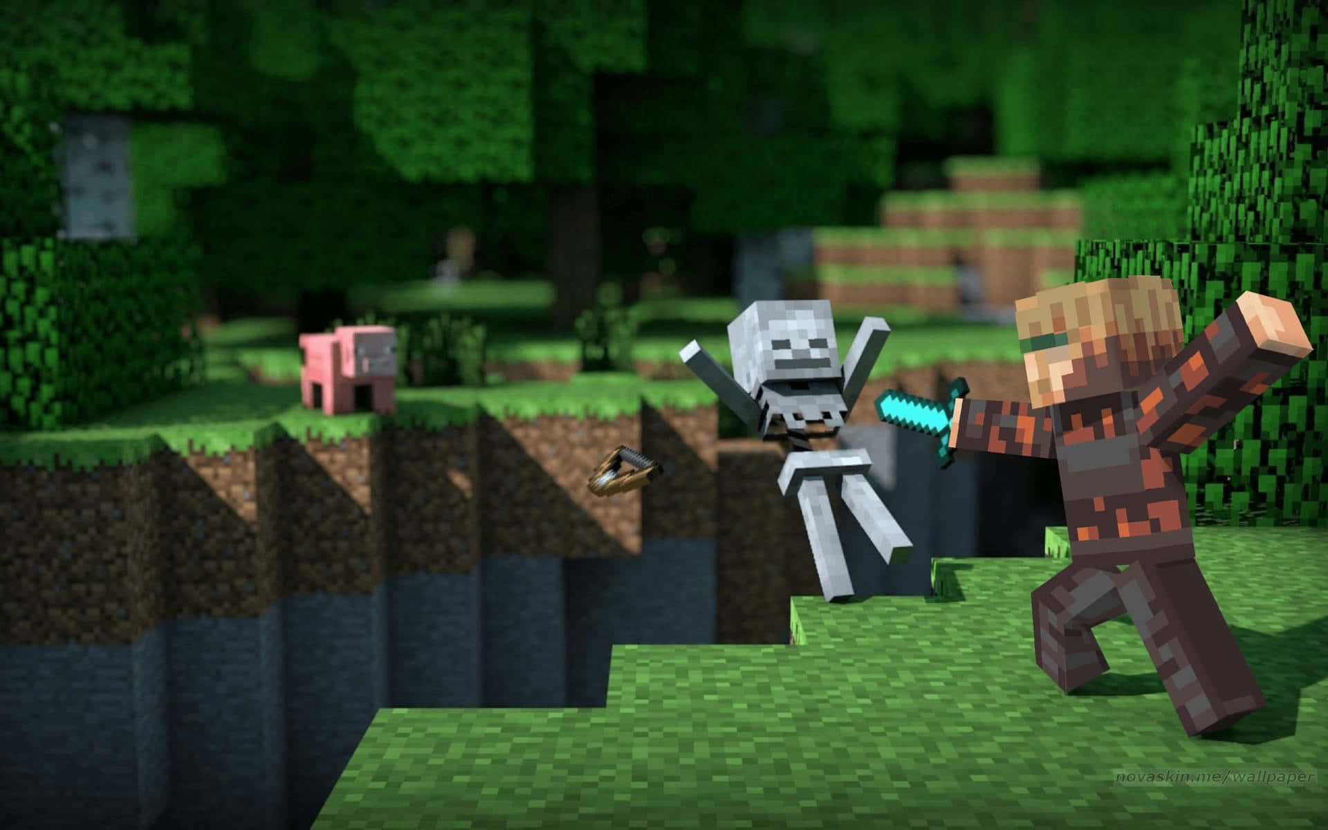 Minecraft, wooden armor, skeleton, Full HD Desktop Wallpaper