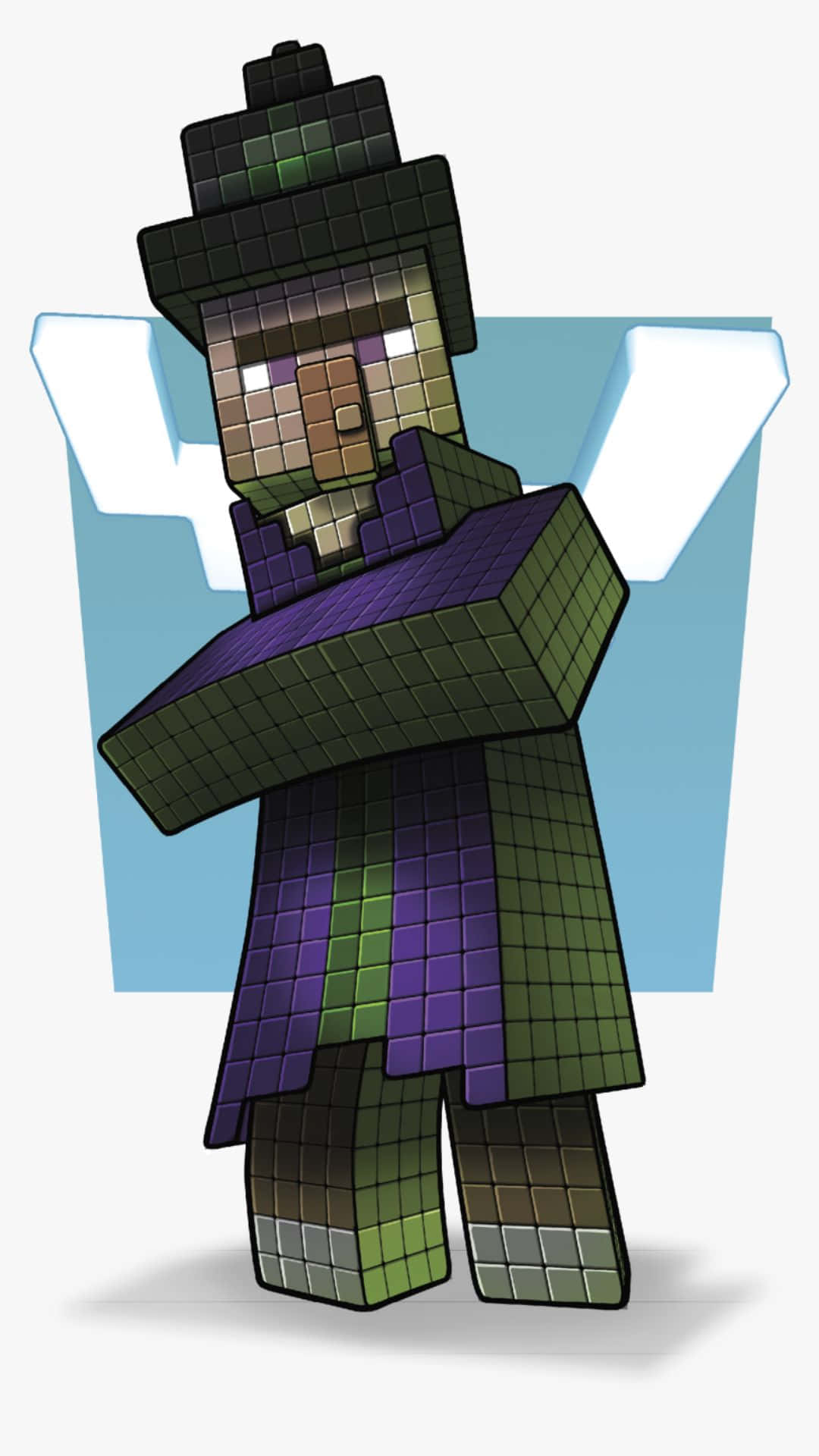 Minecraft Witch, green hat, purple robe, Full HD Phone Wallpaper
