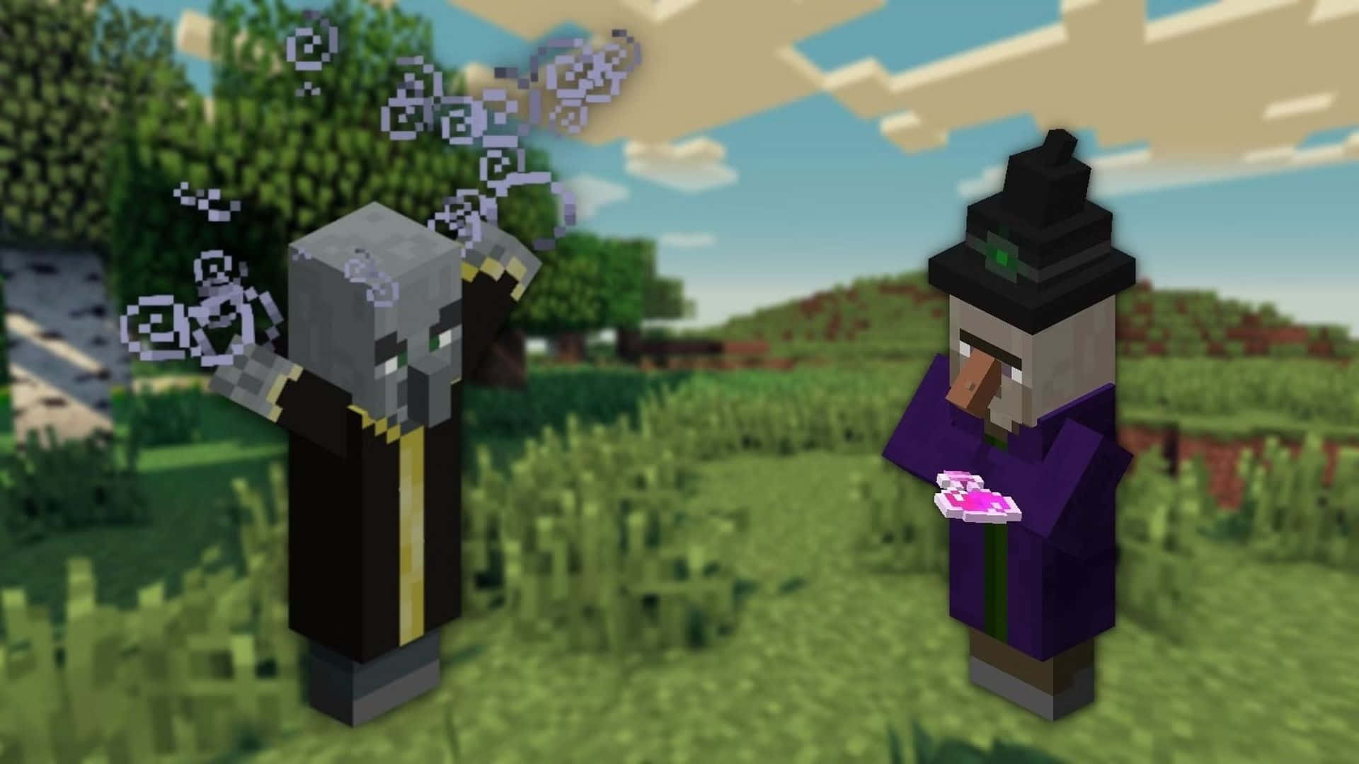 Minecraft Witch, purple spells, potion, Full HD Desktop Wallpaper
