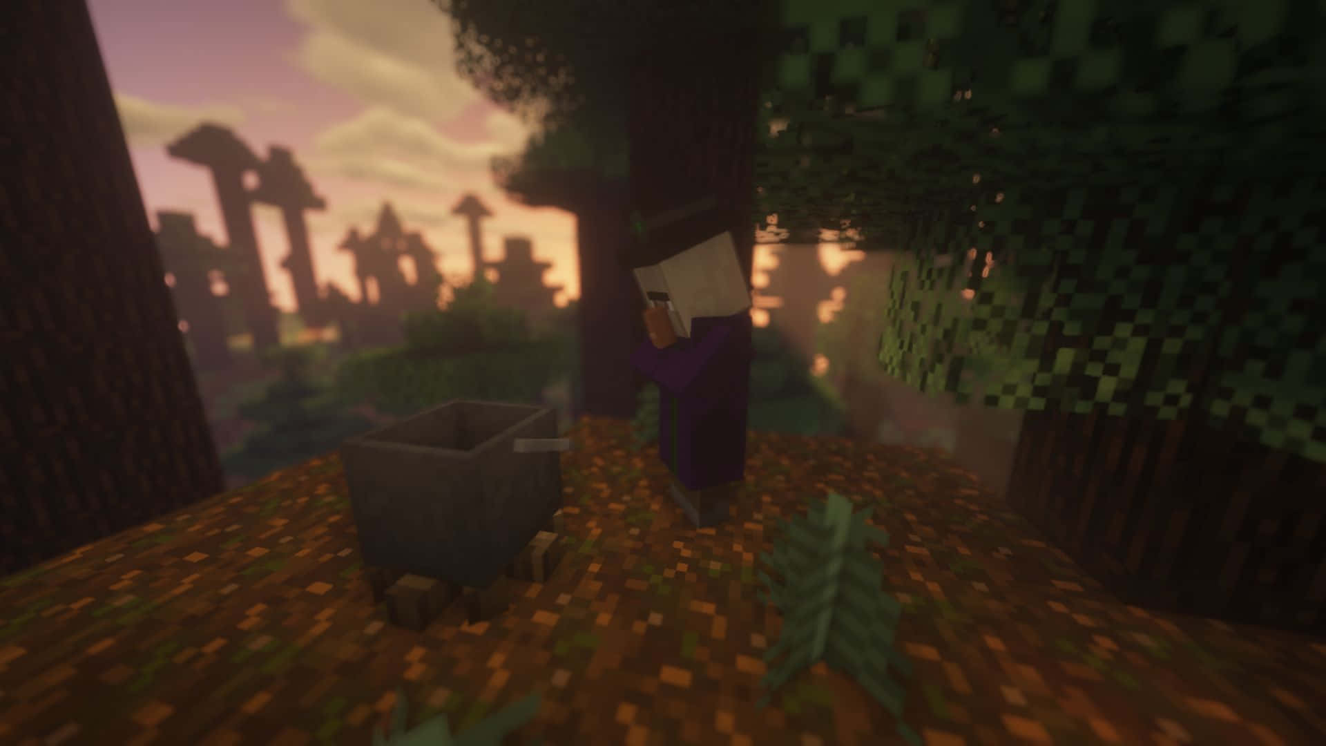 Minecraft witch, purple robes, stone furnace, Full HD Desktop Wallpaper