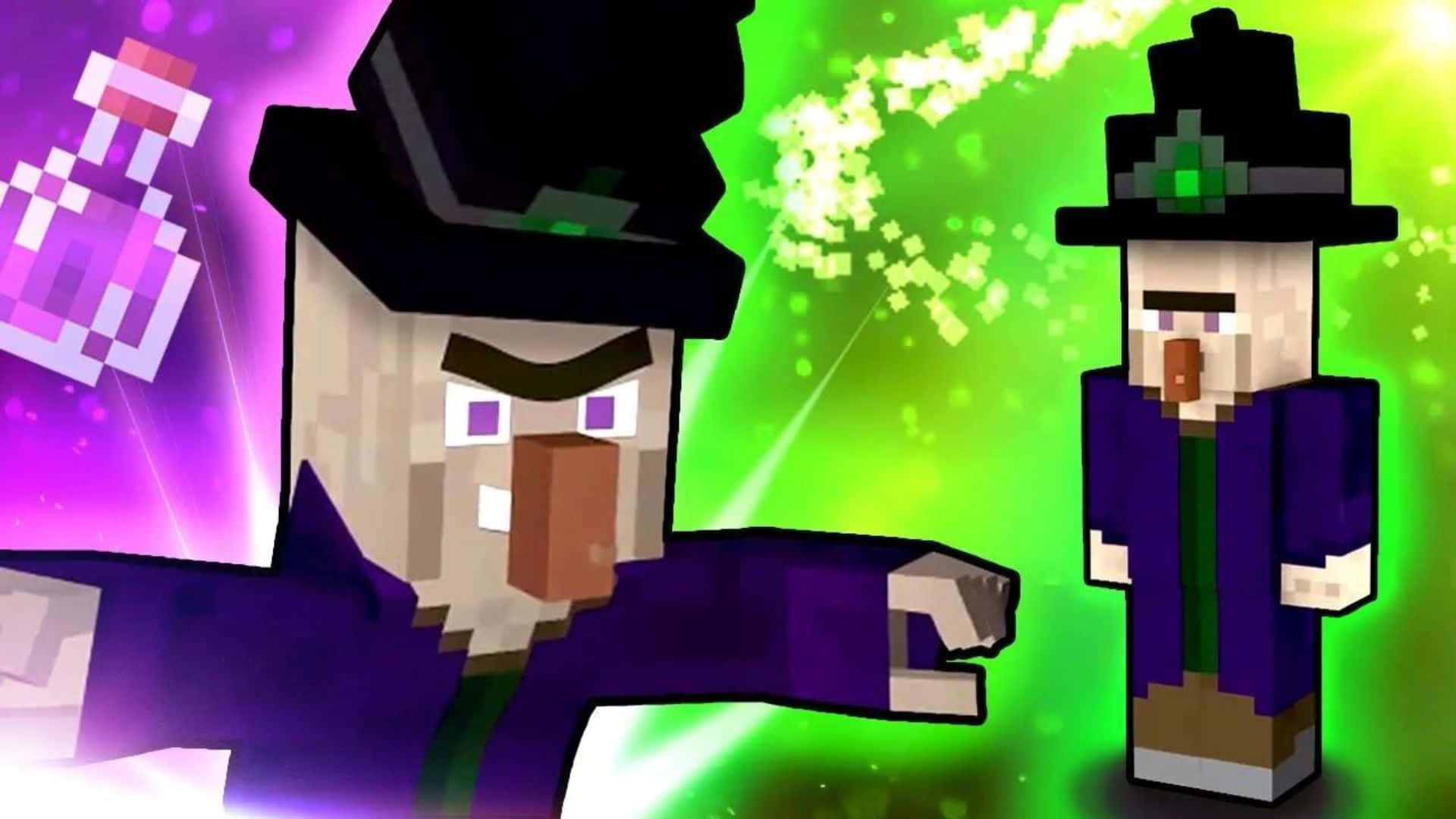 Minecraft Witch, purple robes, glowing spells, Full HD Desktop Wallpaper