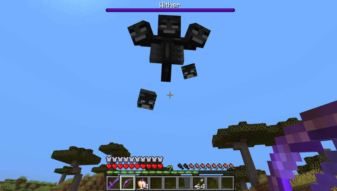 Minecraft Wither Boss, clear blue sky, Minecraft landscape, HD Desktop Wallpaper
