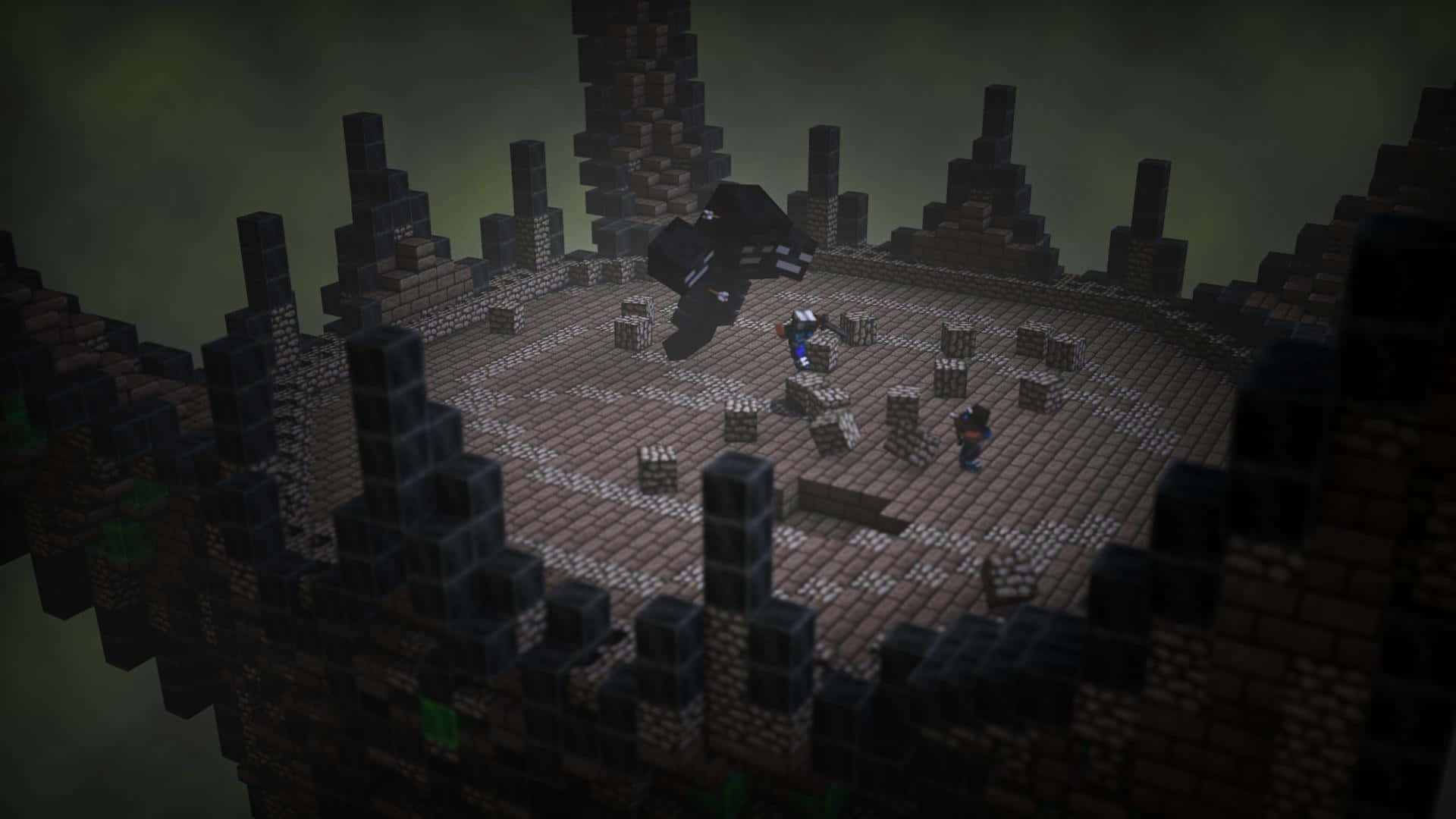 Minecraft Wither Boss, black creature, dimly lit blocky arena, Full HD Desktop Wallpaper