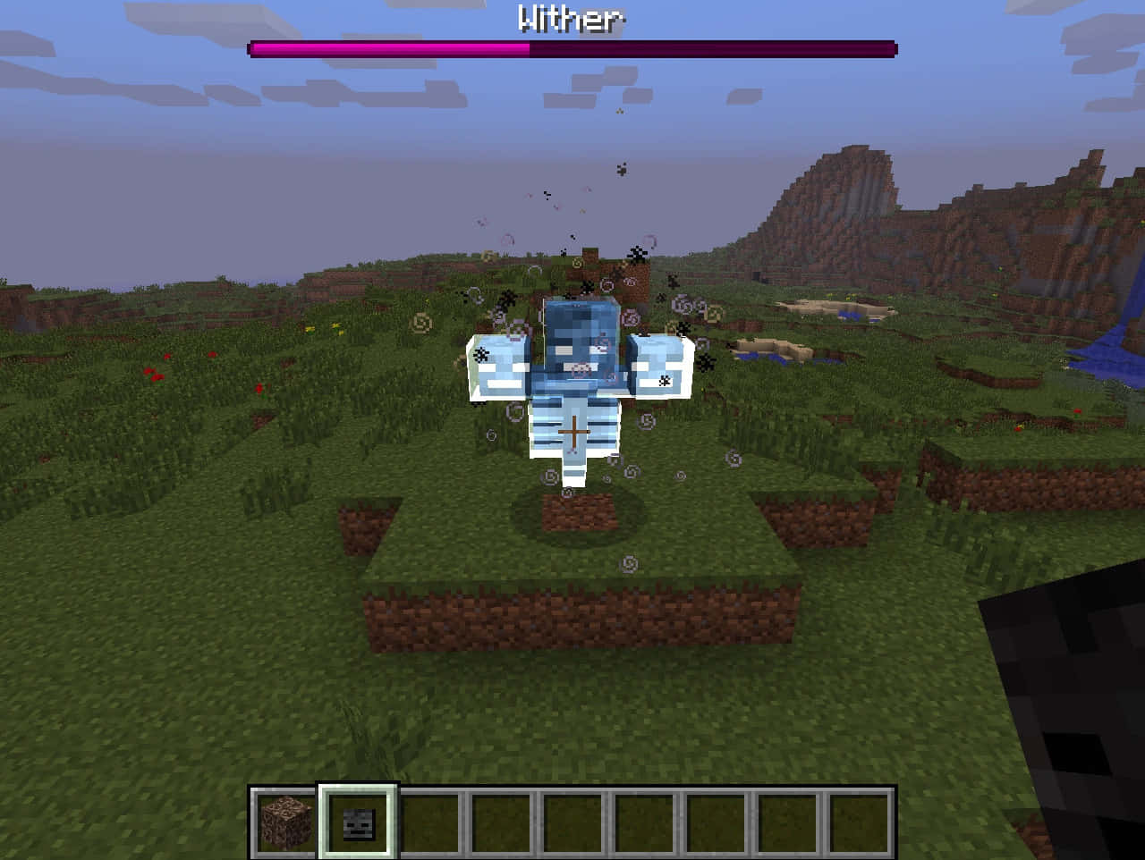 Minecraft Wither Boss, grassy Minecraft landscape, cloudy sky, HD Desktop Wallpaper