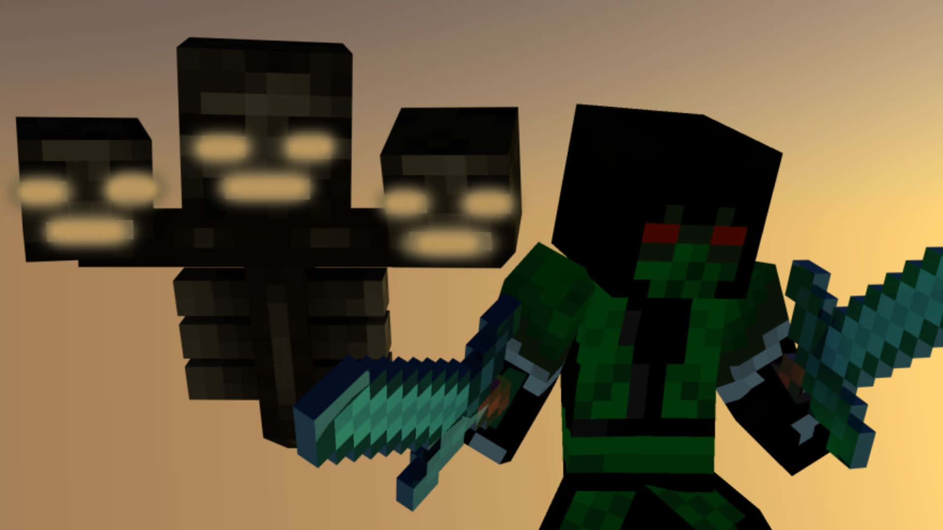 Minecraft Wither Boss, diamond sword, glowing eyes, Full HD Desktop Wallpaper