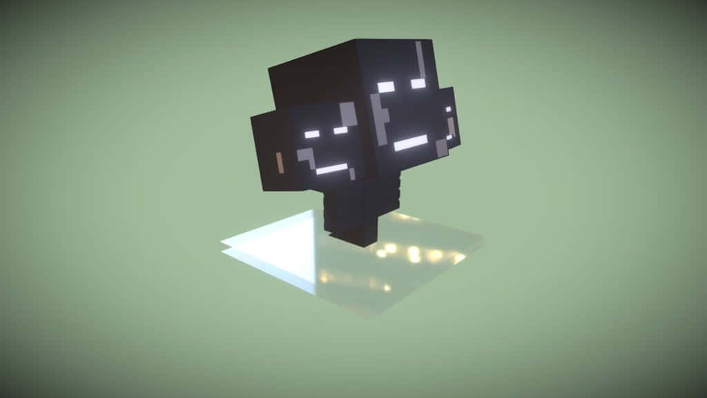 Minecraft Wither Boss, pixelated black Minecraft zombie head, glowing white eyes and mouth, SD Desktop Wallpaper