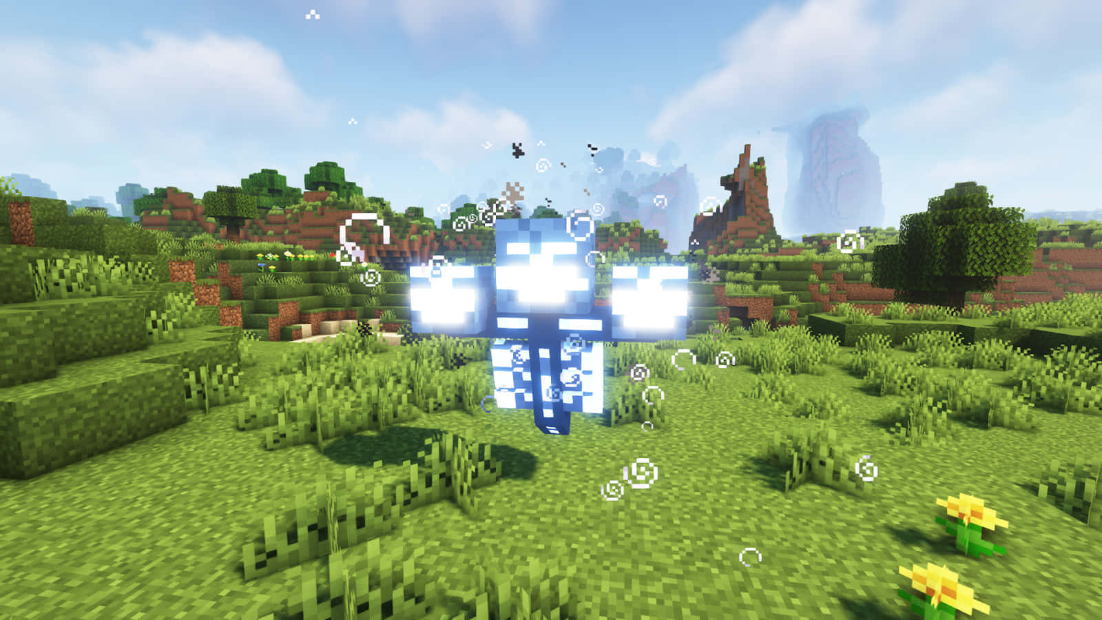 Minecraft Wither Boss, glowing blue, pixelated, HD Desktop Wallpaper