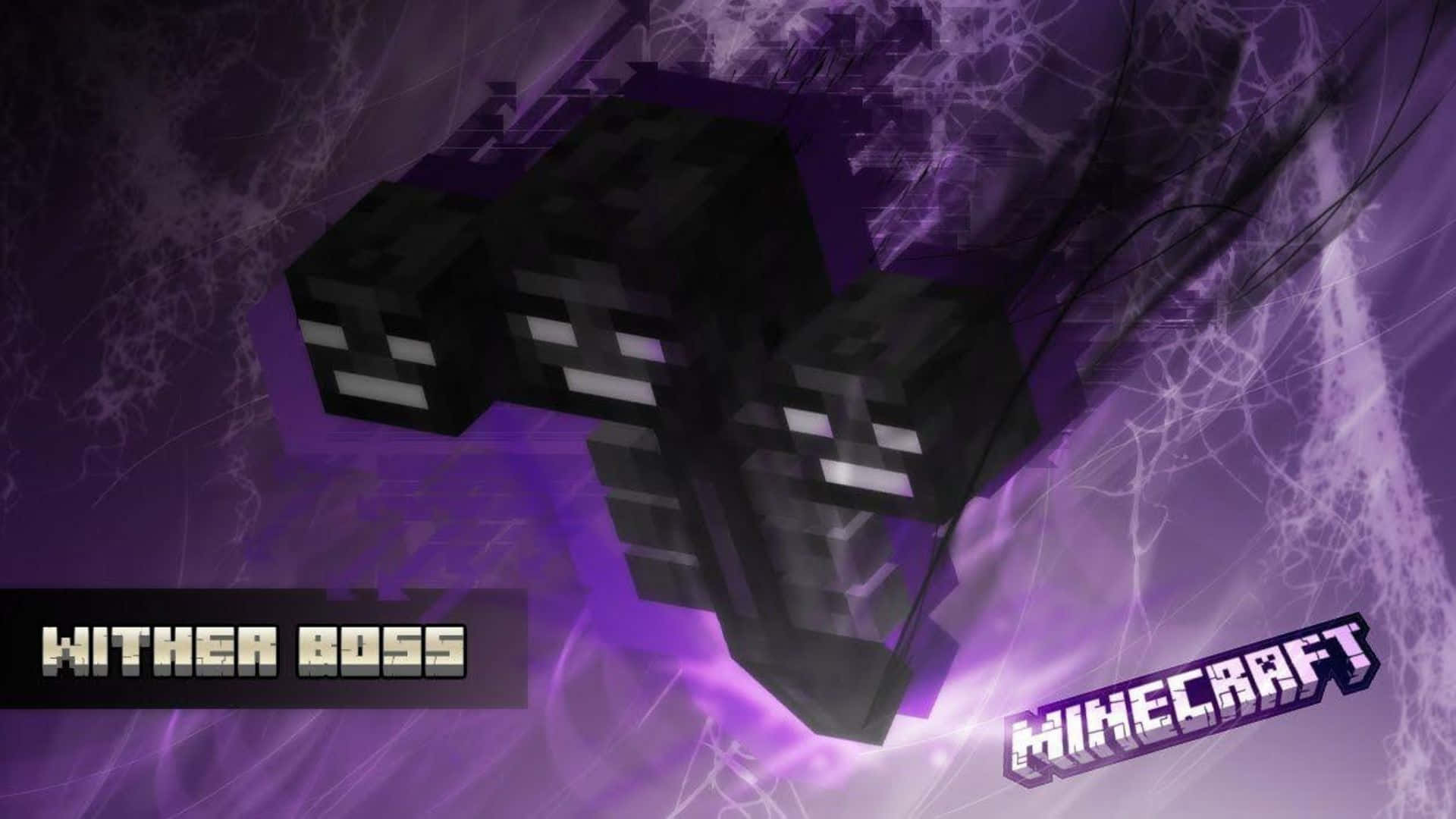 Minecraft Wither Boss, swirling purple and black magical background, pixelated, Full HD Desktop Wallpaper
