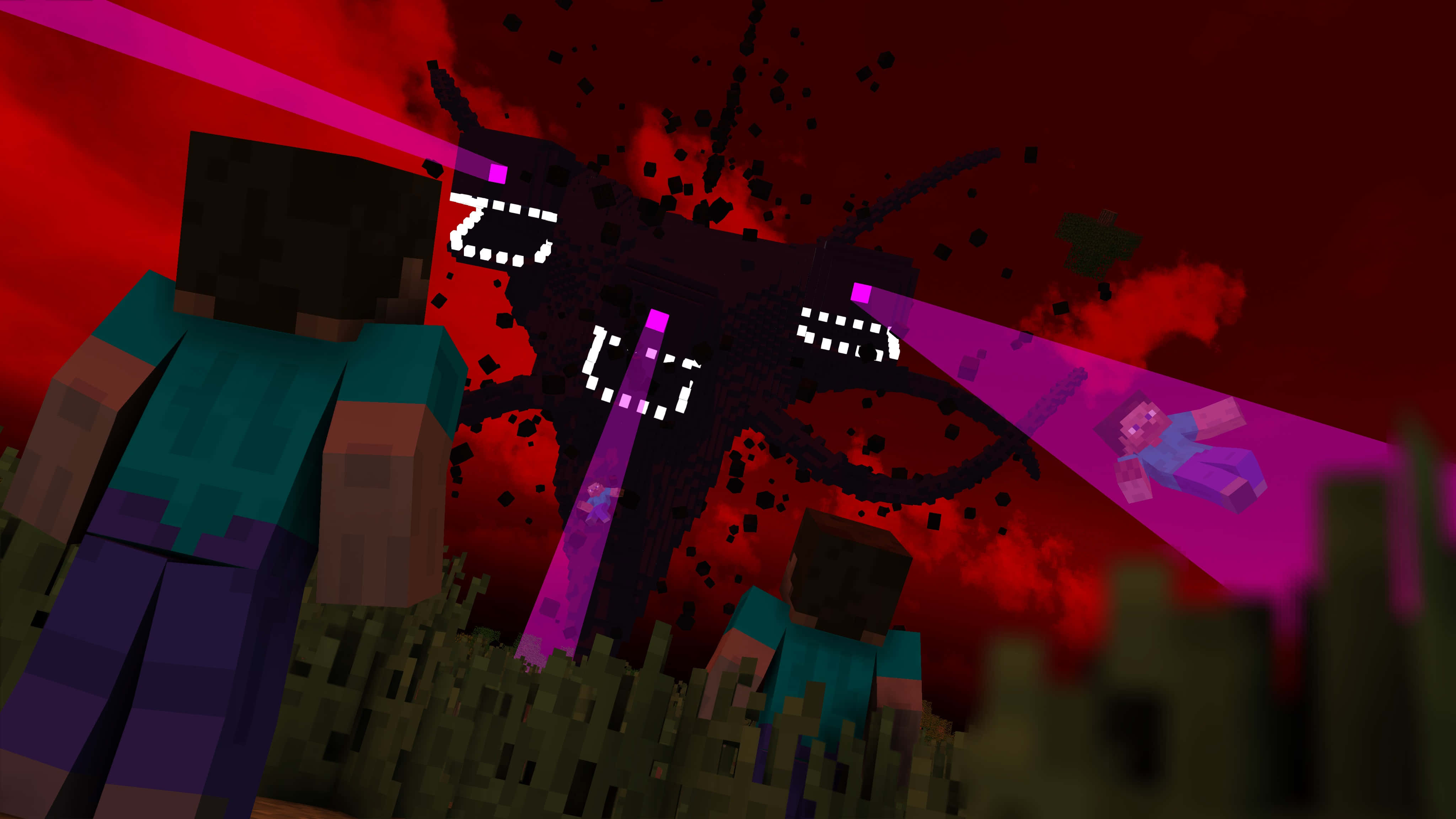 Minecraft Wither, glowing purple eyes, beams, 4K Desktop Wallpaper