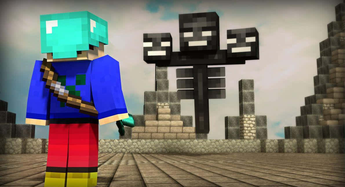 Minecraft Wither Boss, stone structure, black iron golems, SD Desktop Wallpaper