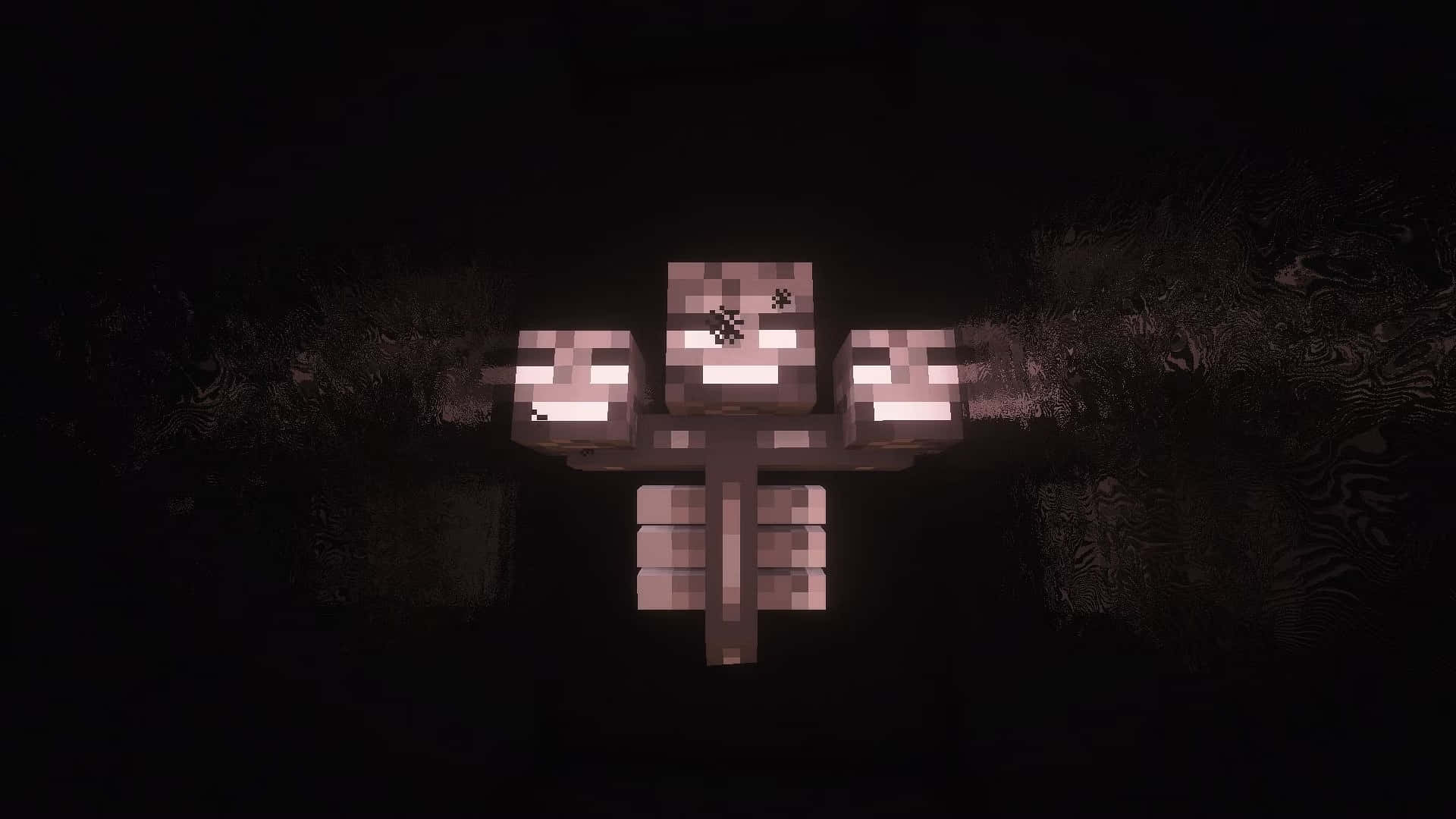 Minecraft Wither, pixelated Minecraft skeleton, dark forest, Full HD Desktop Wallpaper