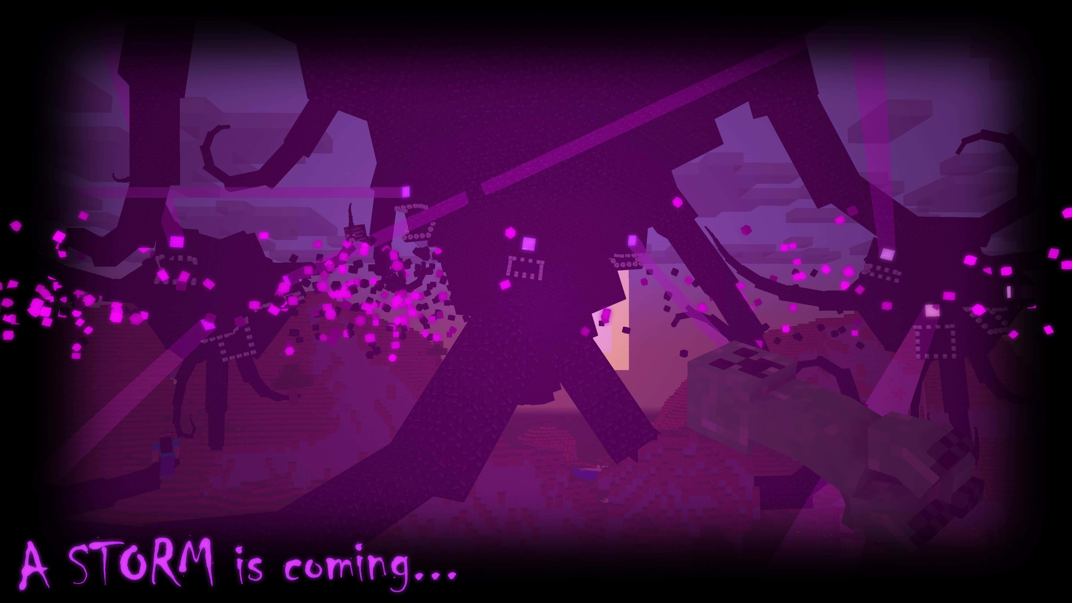 Minecraft Wither, glowing purple particles, dark purple sky, 4K Desktop Wallpaper