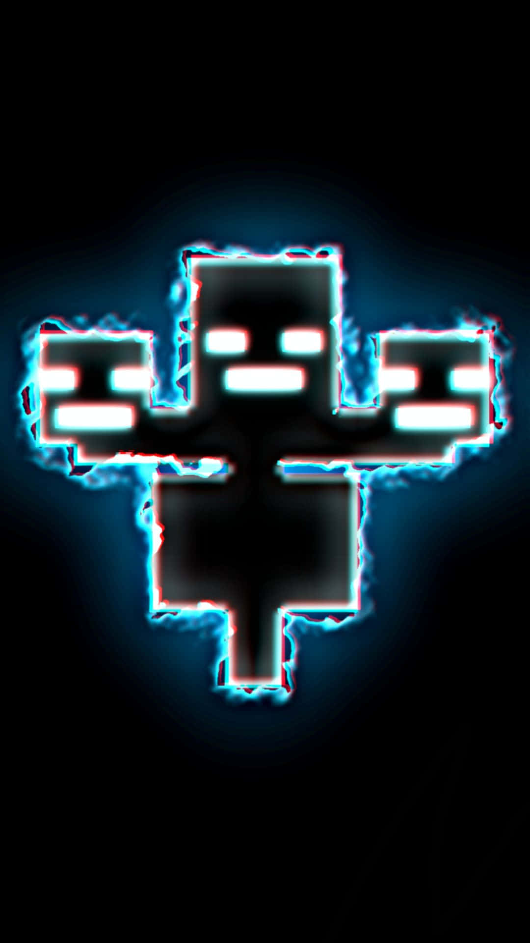 Minecraft Wither, glowing blue pixelated cross, fiery edges, Full HD Phone Wallpaper