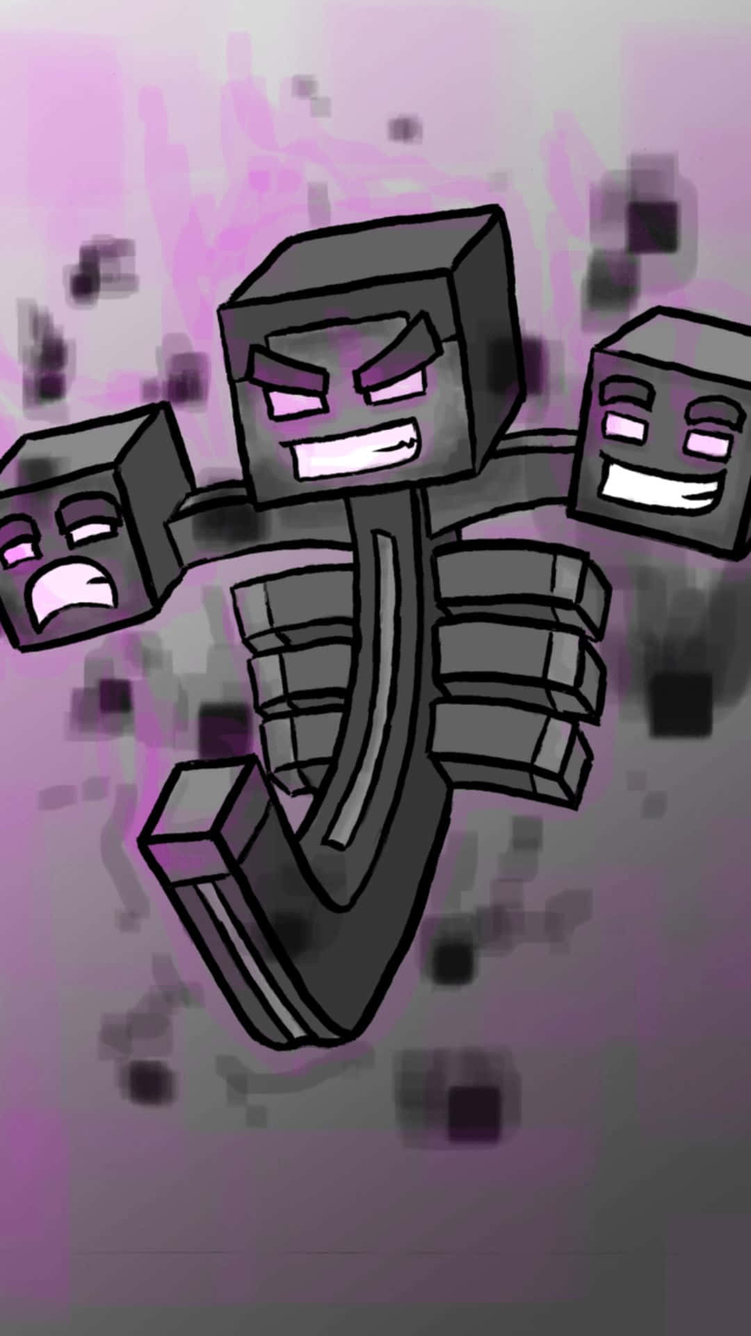 Minecraft Wither, three heads, blocky skeleton, Full HD Phone Wallpaper