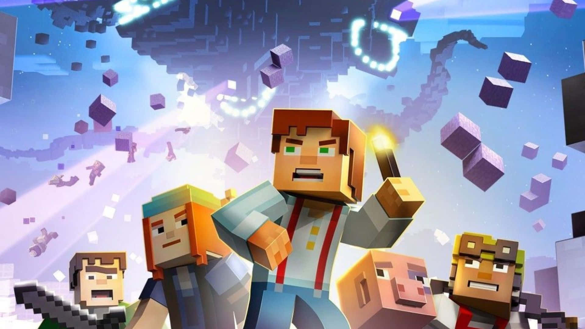 Minecraft Wither, floating purple cubes, glowing particles, Full HD Desktop Wallpaper