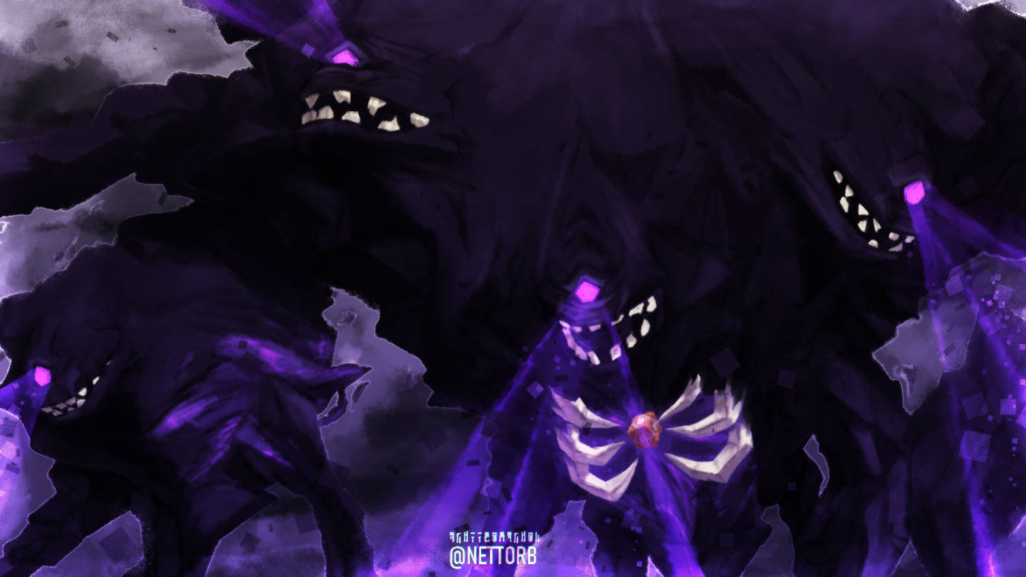 Minecraft Wither, glowing purple eyes, jagged teeth, HD Desktop Wallpaper