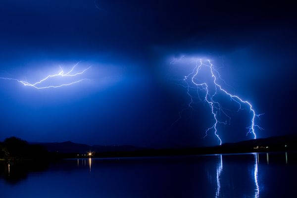 Wither Storm, lightning bolts, dark blue storm sky, SD Desktop Wallpaper