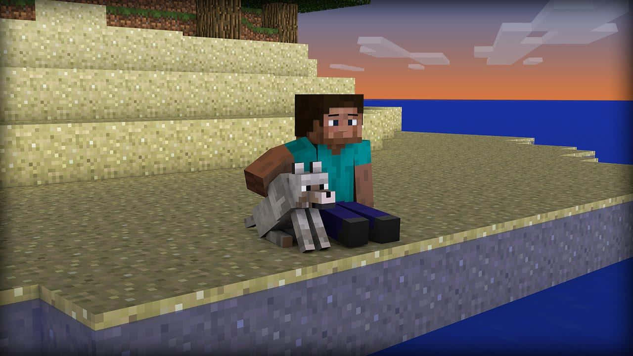 Minecraft, wolf, sandy cliff, HD Desktop Wallpaper