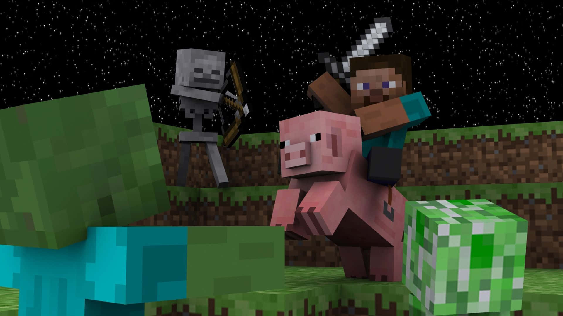 Minecraft, pig, sword, Full HD Desktop Wallpaper