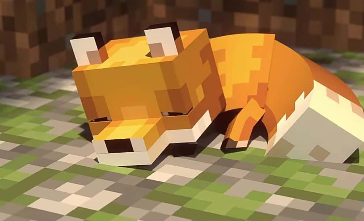 Minecraft, pixelated fox, grassy block, SD Desktop Wallpaper