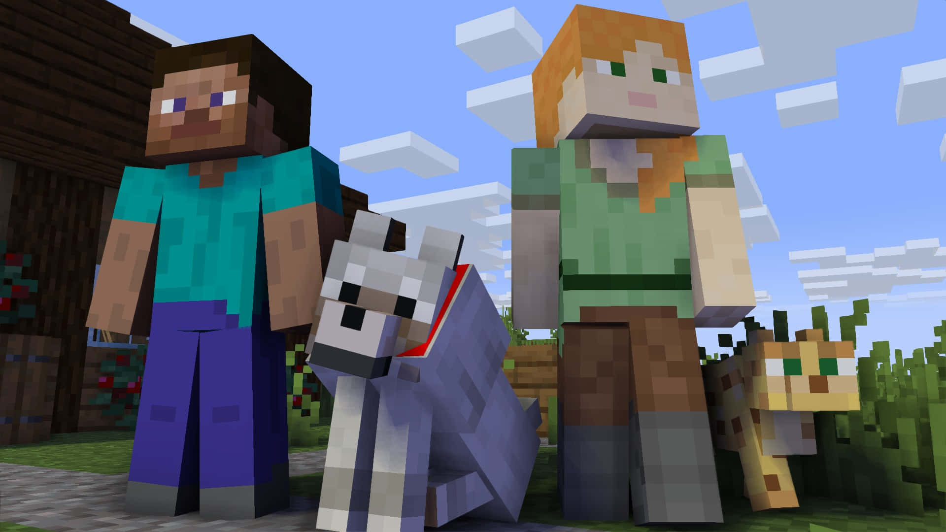 Minecraft Wolf, Minecraft characters, pixelated dogs, Full HD Desktop Wallpaper