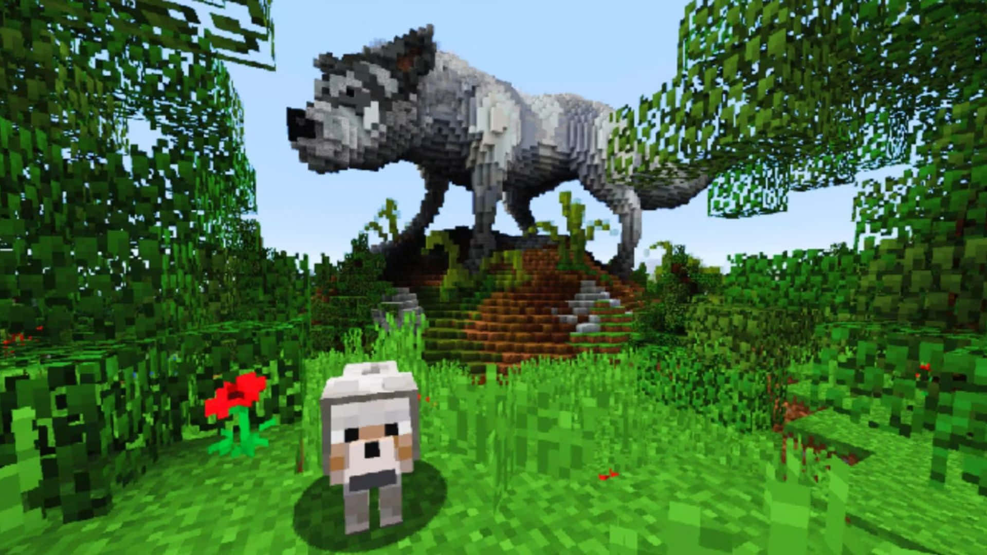 Minecraft wolf, pixelated, grassy hill, Full HD Desktop Wallpaper