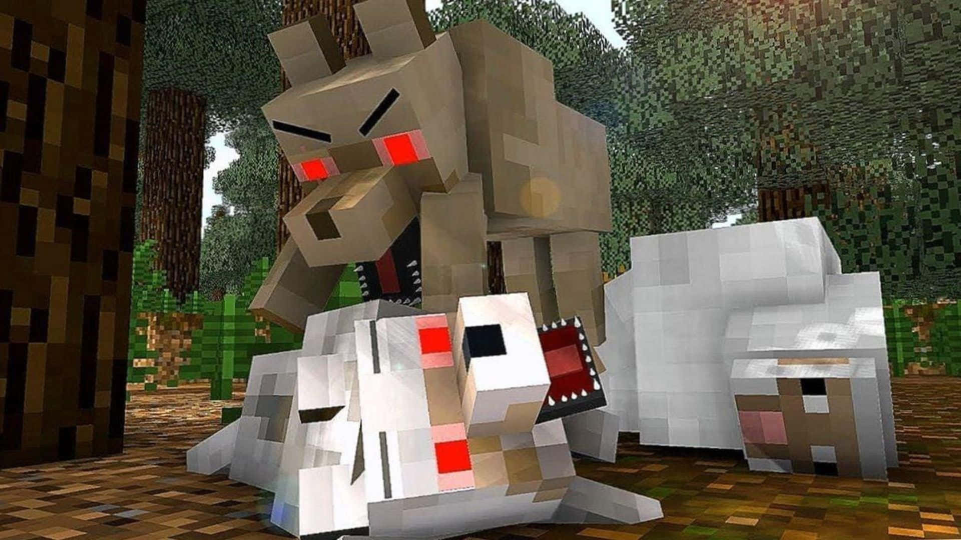 Minecraft wolf, glowing red eyes, sheep, Full HD Desktop Wallpaper