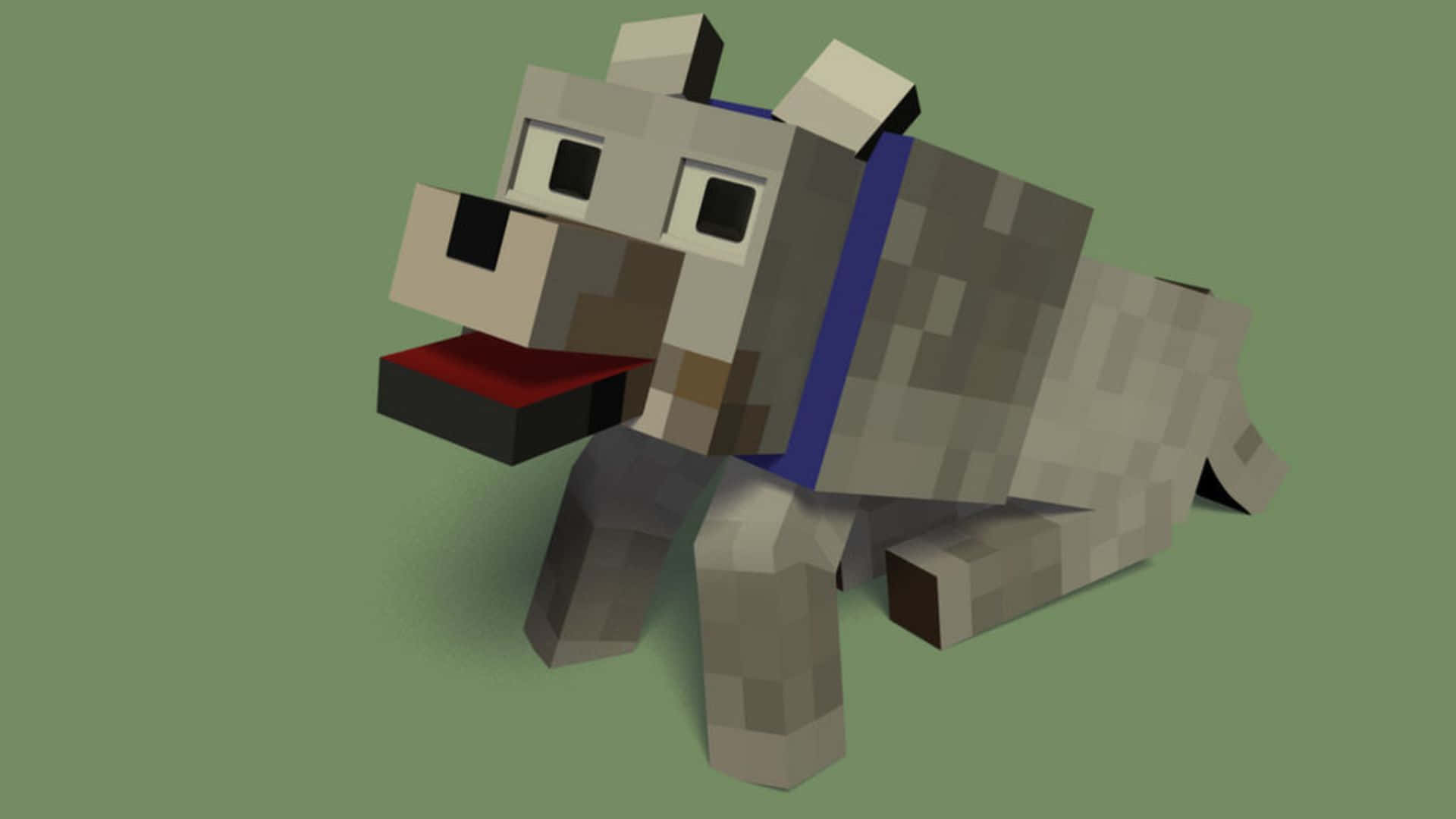 Minecraft Wolf, blue collar, red tongue, Full HD Desktop Wallpaper