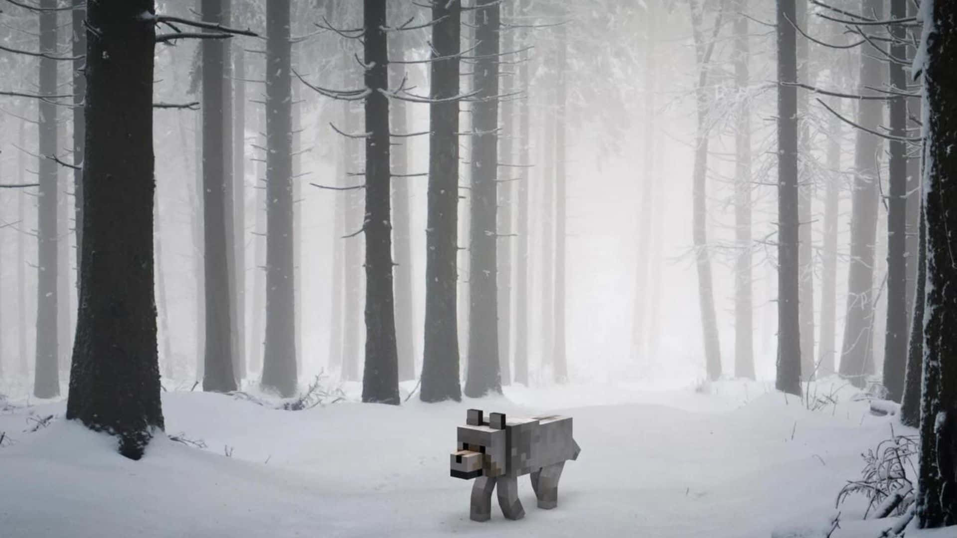 Minecraft wolf, snowy forest, tall trees, Full HD Desktop Wallpaper