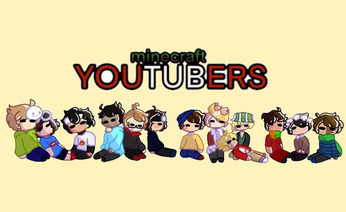 Minecraft YouTubers, chibi-style, colorful outfits, SD Desktop Wallpaper