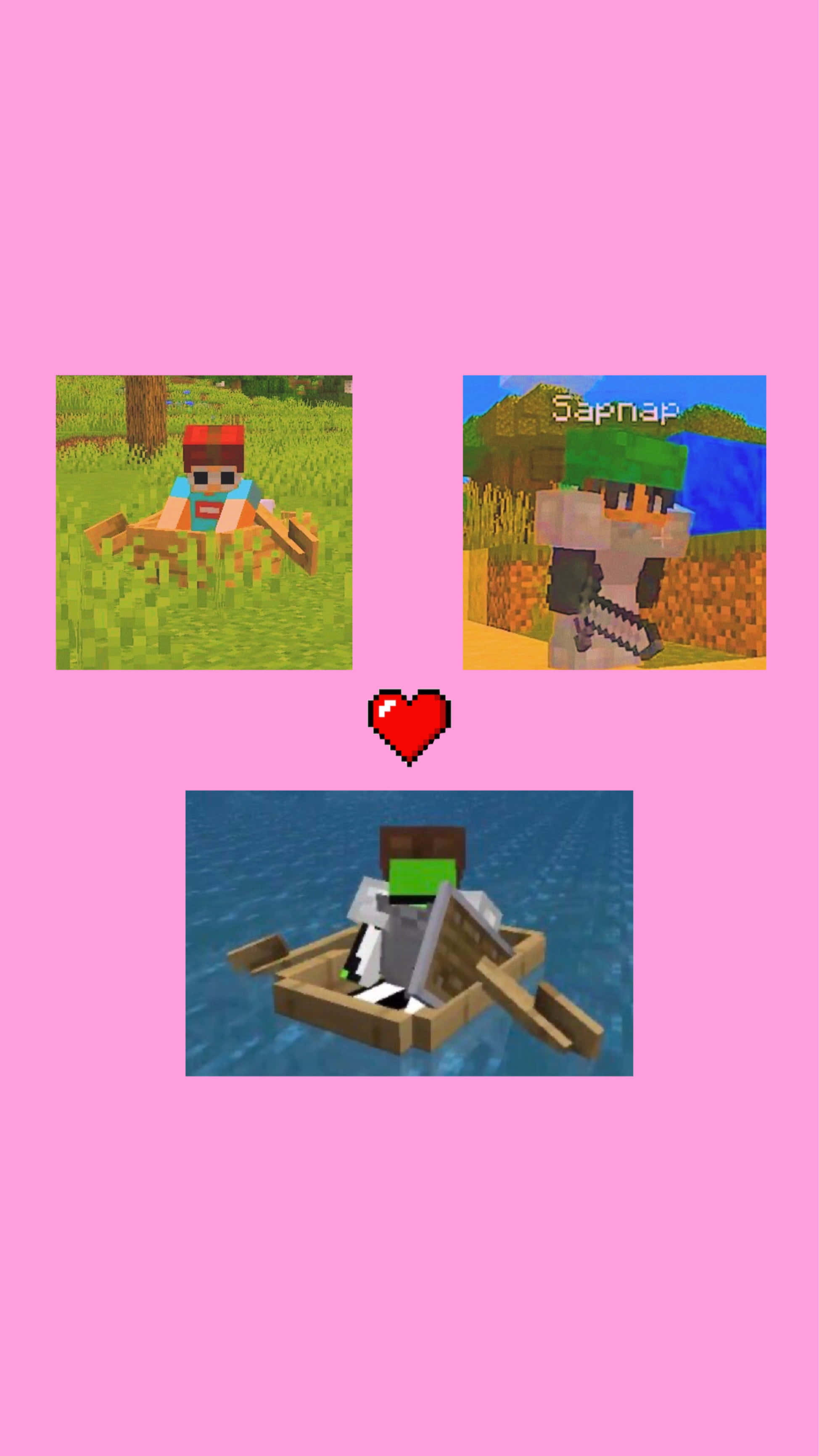 Minecraft YouTubers, pixelated scenes, heart, 2K Phone Wallpaper