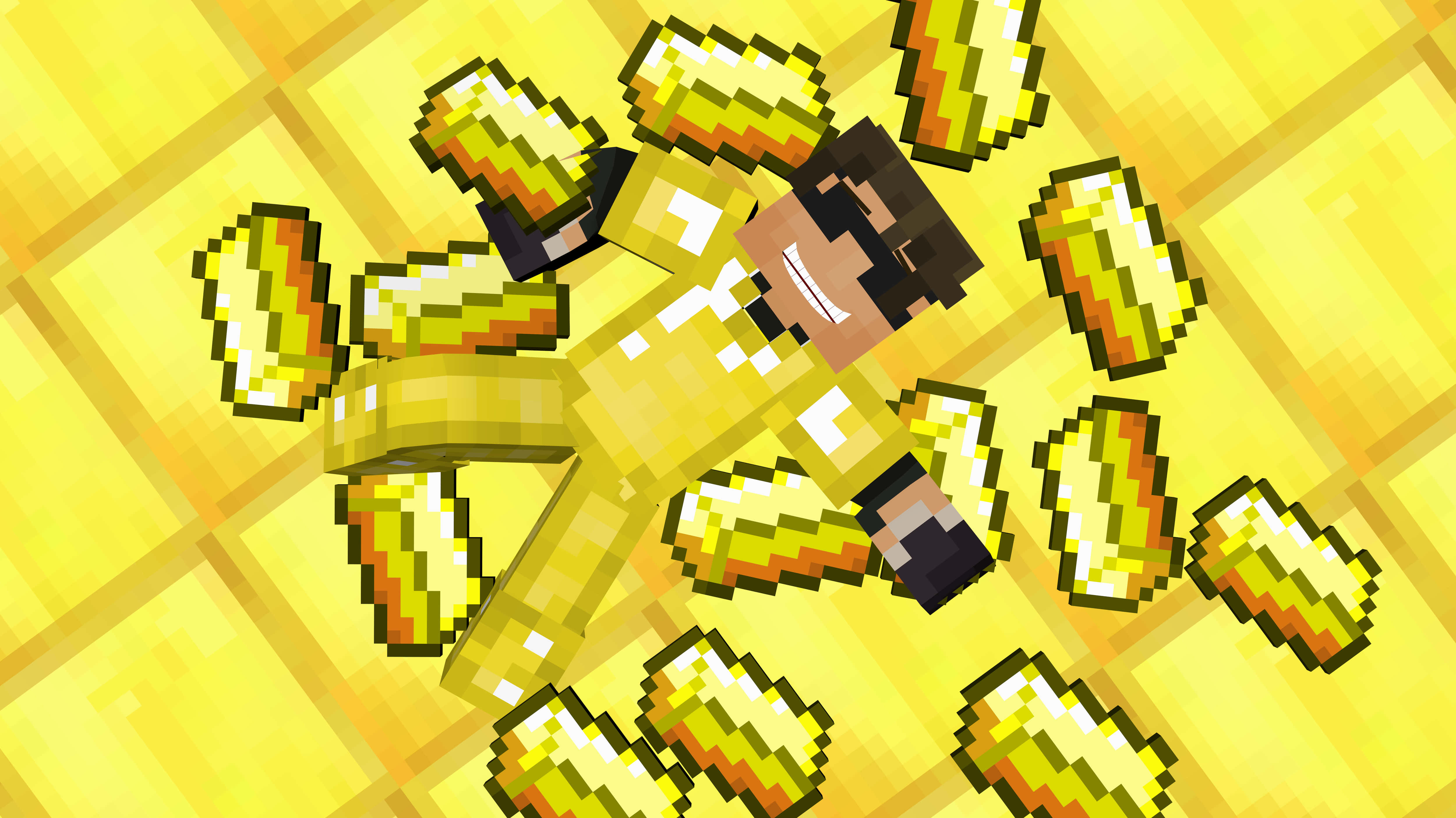 Minecraft, gold armor, golden block floor, 4K Desktop Wallpaper