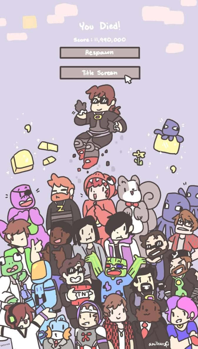 Minecraft Youtubers, You Died!, colorful cartoon game over screen, SD Phone Wallpaper
