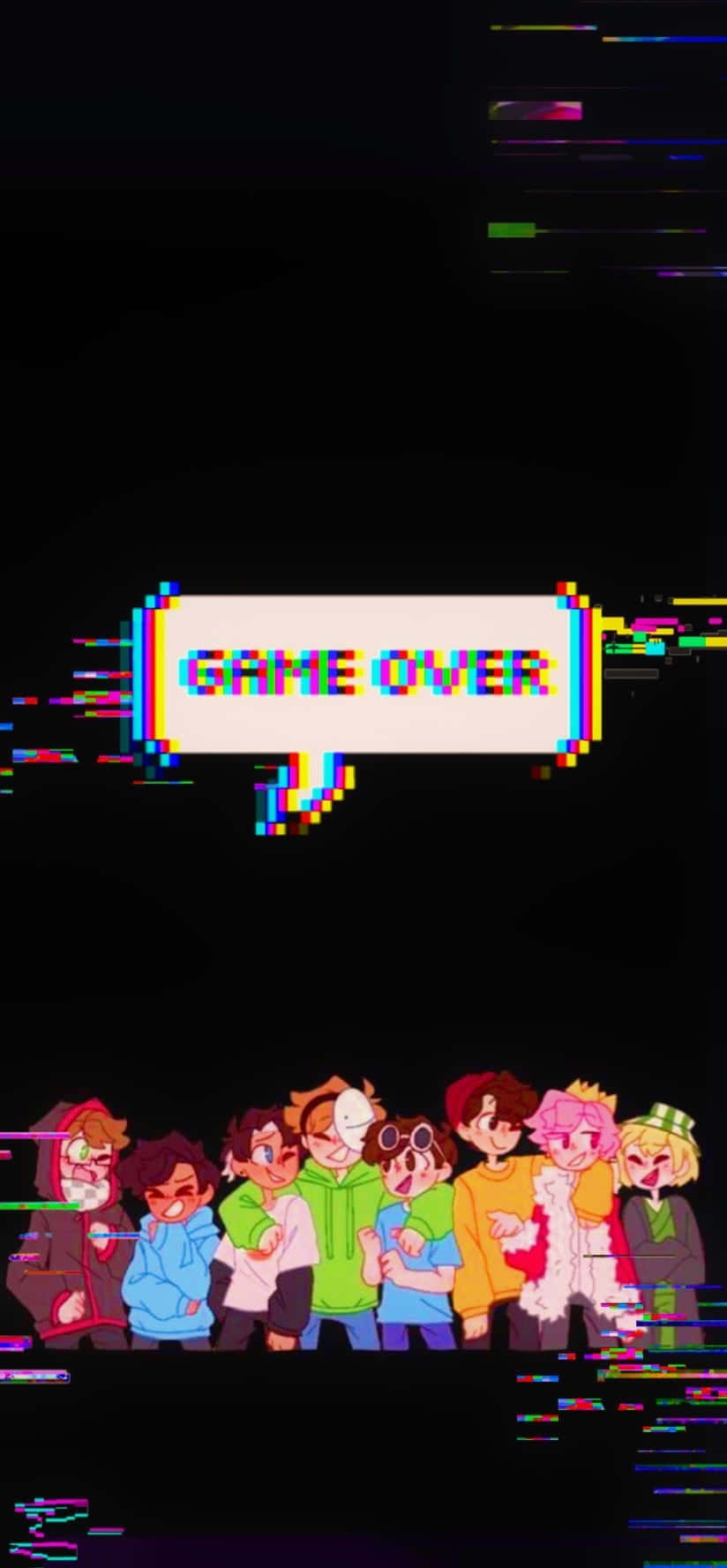 Minecraft YouTubers, glitching 'GAME OVER' sign, black background, HD Phone Wallpaper