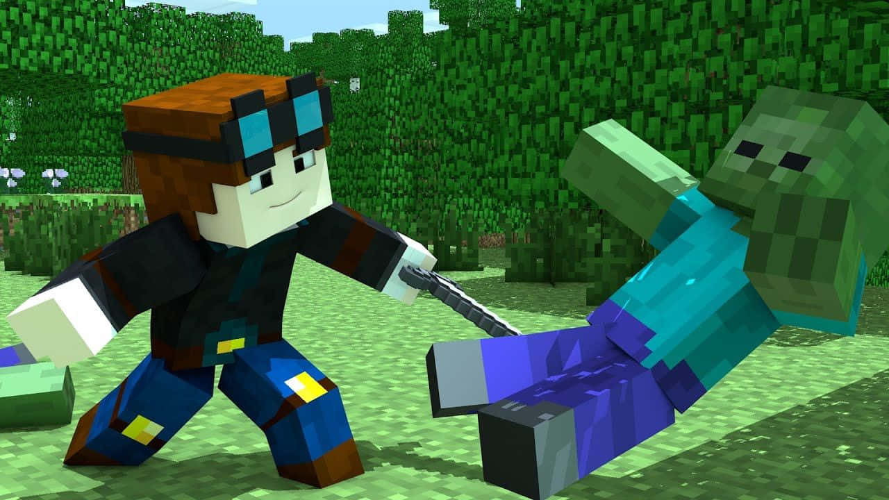 Minecraft Youtubers, black and blue outfit, zombie, HD Desktop Wallpaper