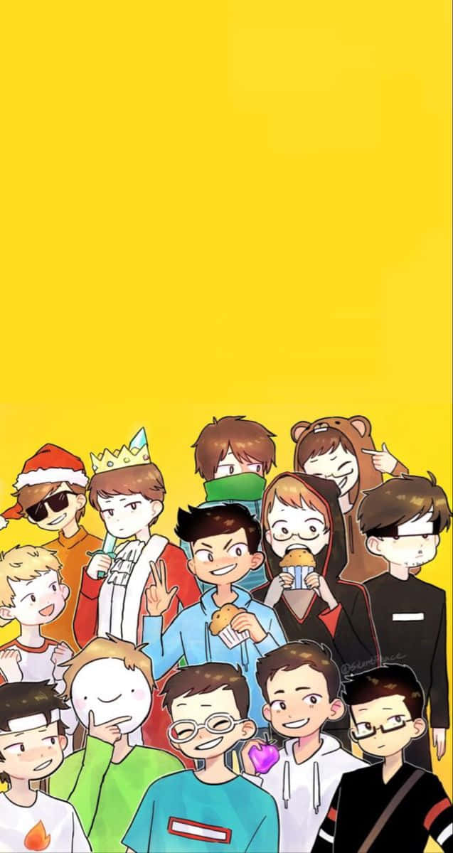 Minecraft YouTubers, anime-style friends, colorful outfits, SD Phone Wallpaper