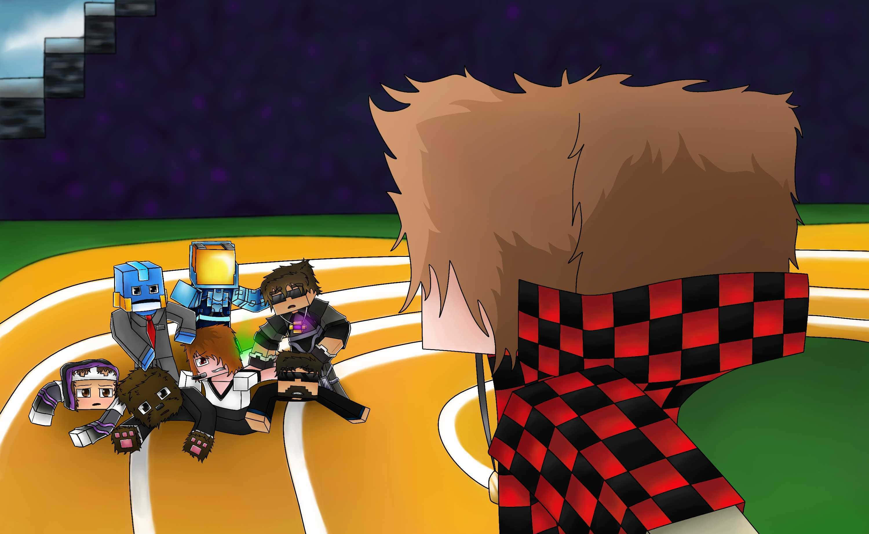 Minecraft YouTubers, large-haired character, red black checkered scarf, 2K Desktop Wallpaper