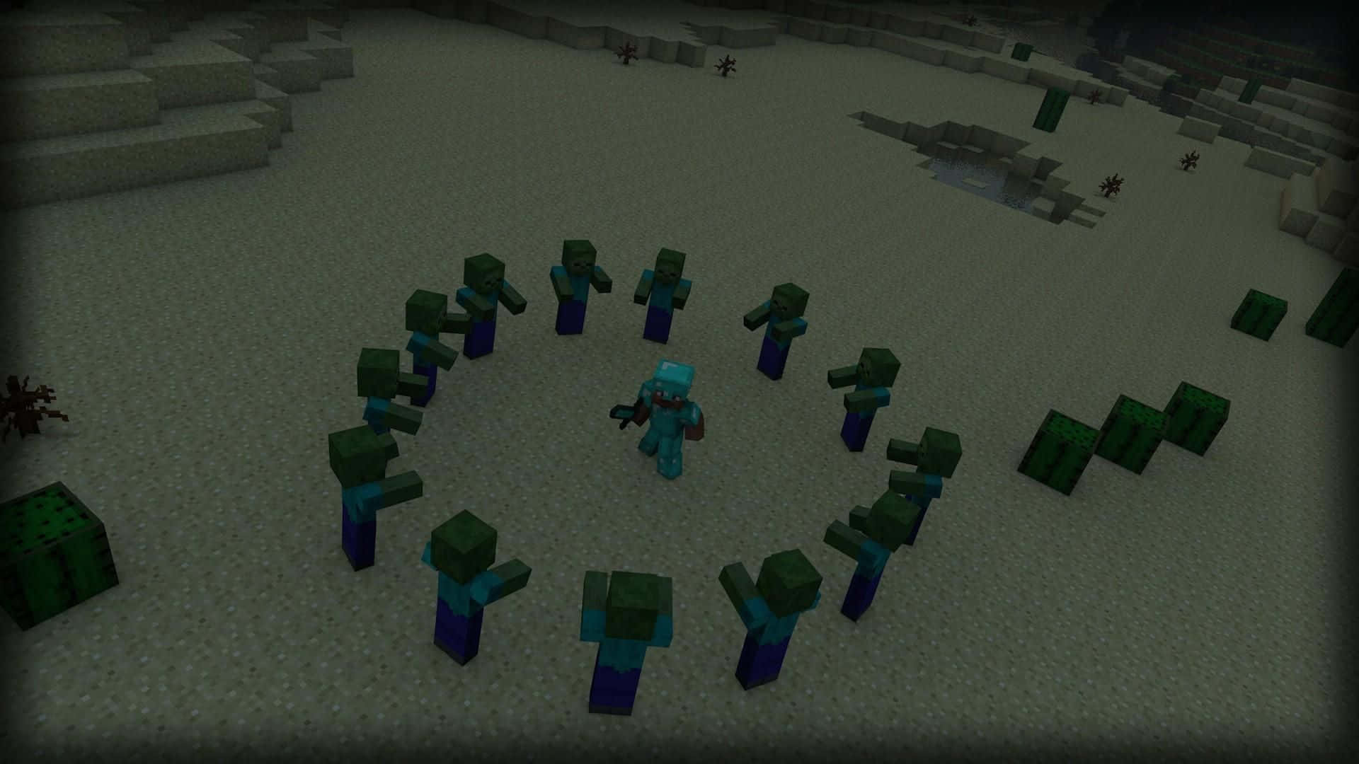 Minecraft, zombies, blue armor, Full HD Desktop Wallpaper
