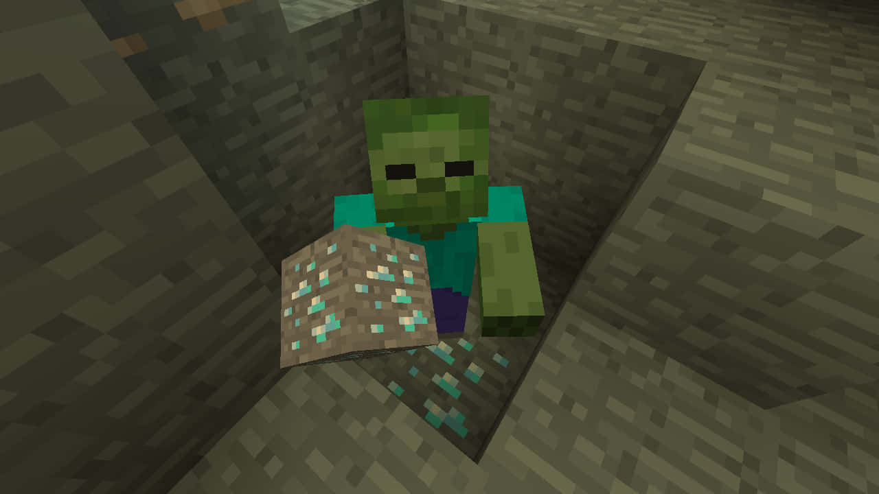 Minecraft Zombie, diamond block, dark stone pit, HD Desktop Wallpaper