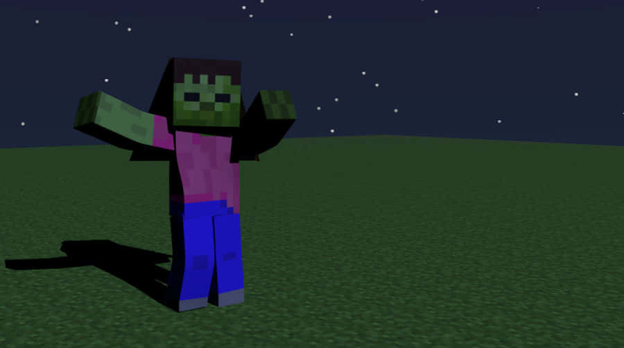 Minecraft Zombie, pixelated zombie, grassy field, SD Desktop Wallpaper