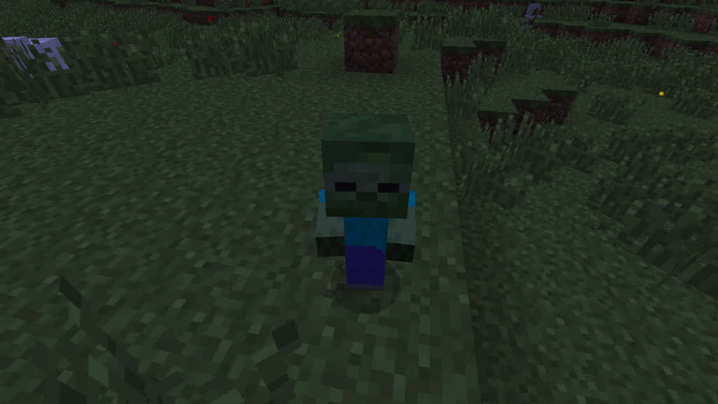 Minecraft Zombie, pixelated zombie, dimly lit grassy field, SD Desktop Wallpaper