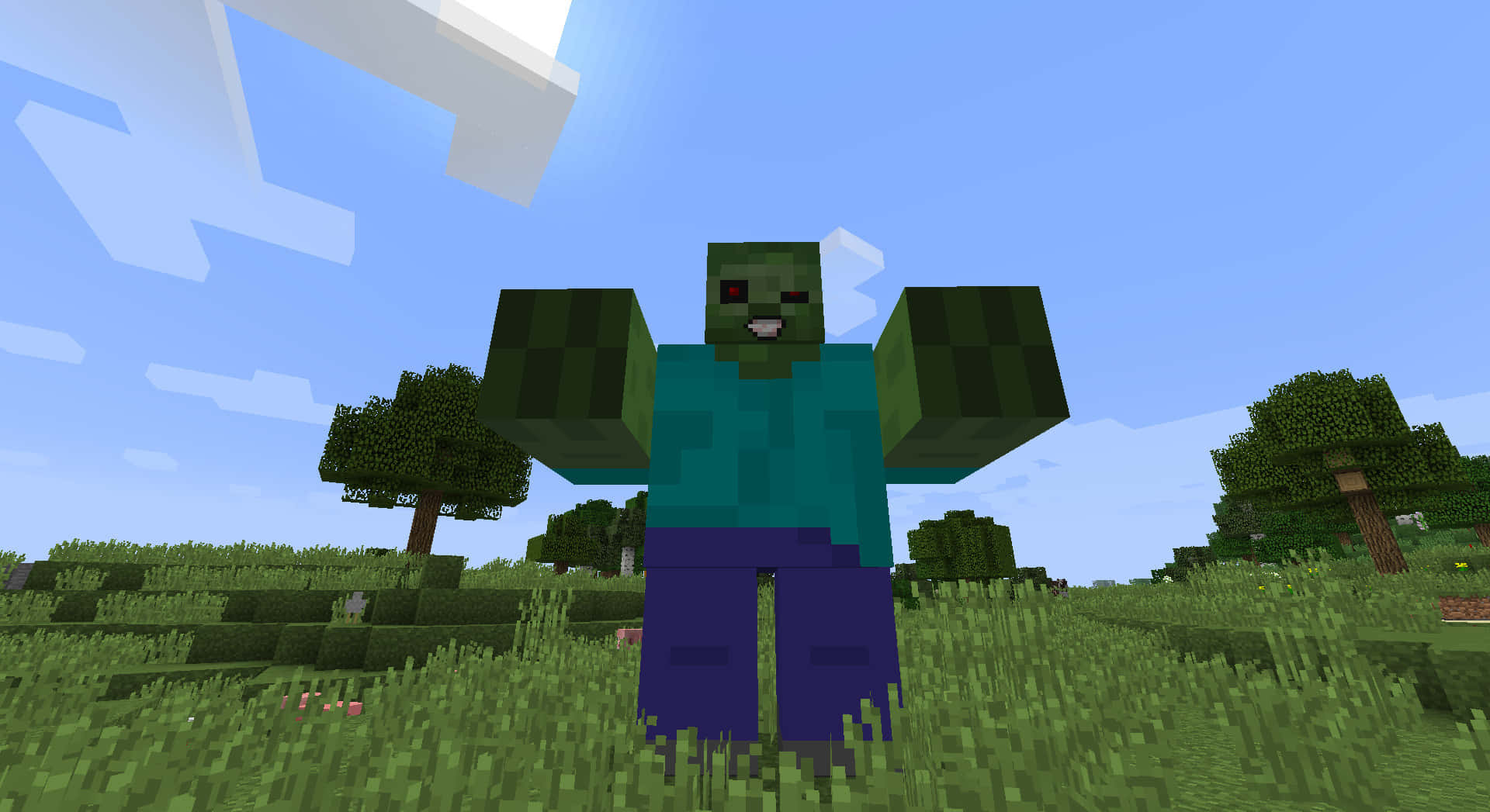 Minecraft Zombie, green zombie, grassy field, Full HD Desktop Wallpaper