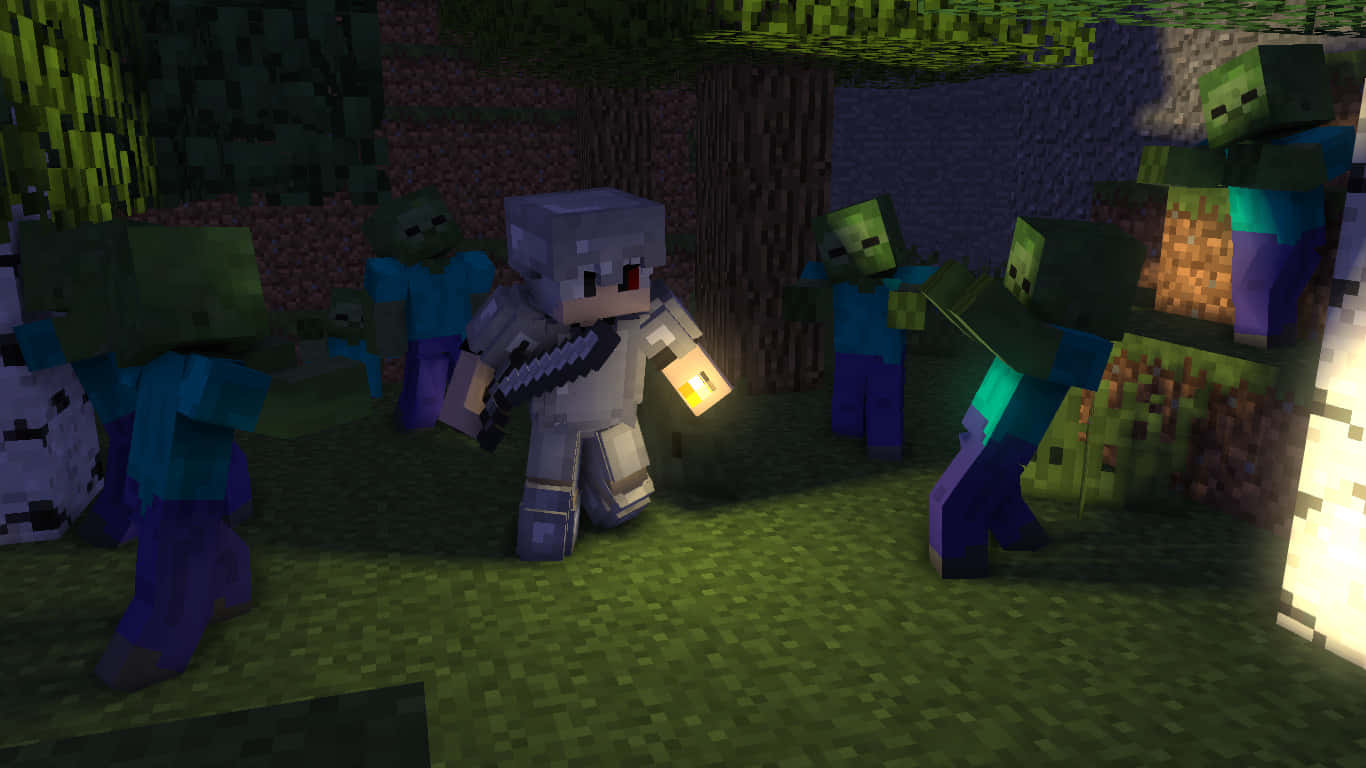 Minecraft, zombie, torch, HD Desktop Wallpaper