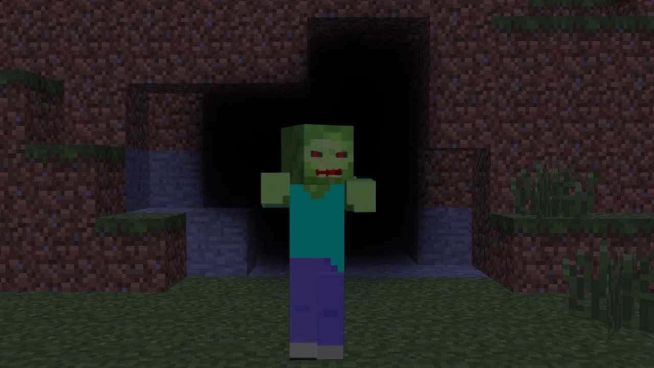 Minecraft Zombie, dark cave, blocky Minecraft world, HD Desktop Wallpaper
