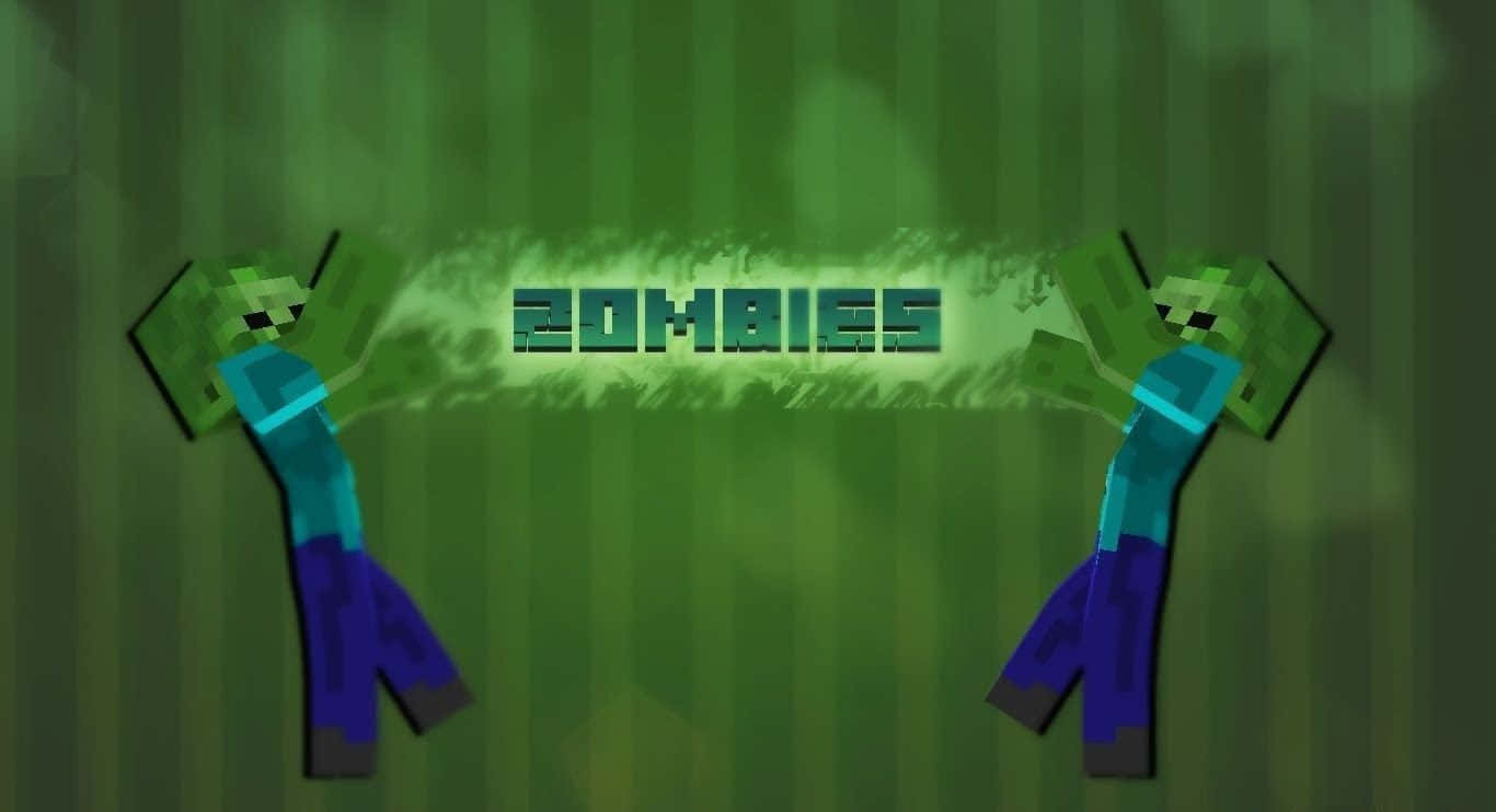 Minecraft Zombie, glowing green text, striped green background, HD Desktop Wallpaper