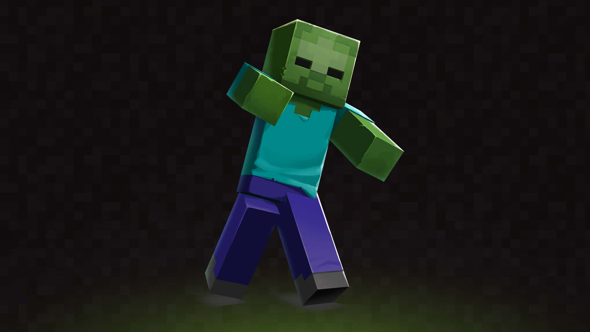 Minecraft Zombie, pixelated green zombie character, dark textured background, Full HD Desktop Wallpaper