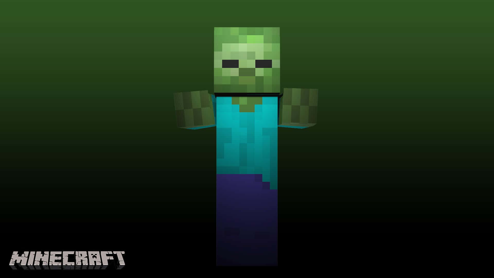 Minecraft zombie, dark green gradient background, game logo, Full HD Desktop Wallpaper