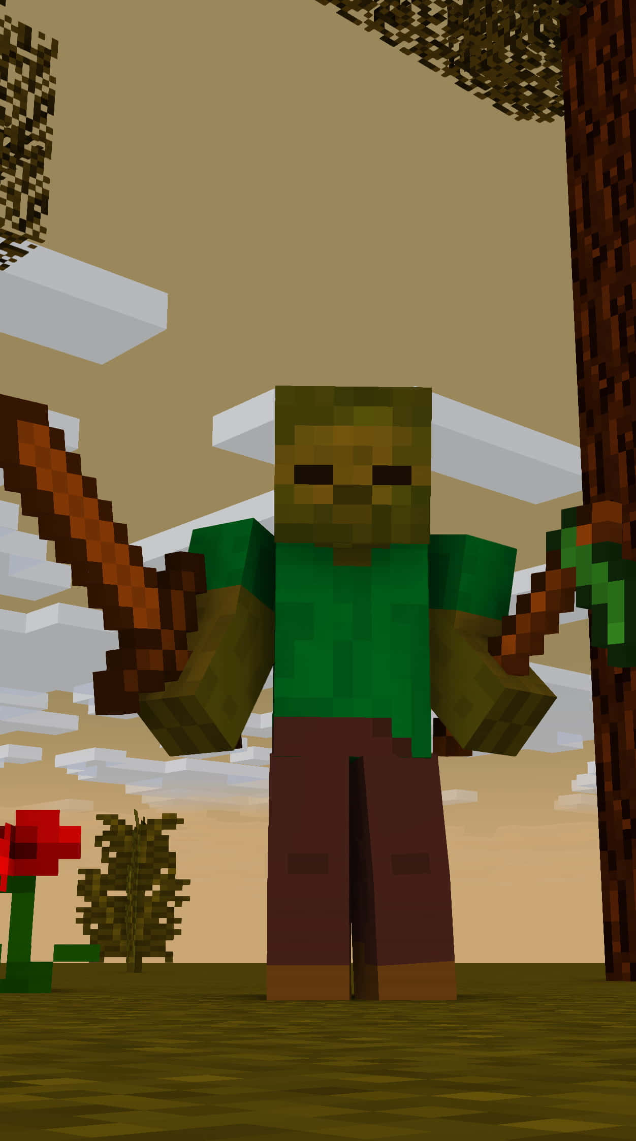 Minecraft Zombie, green shirt, brown pants, Full HD Phone Wallpaper