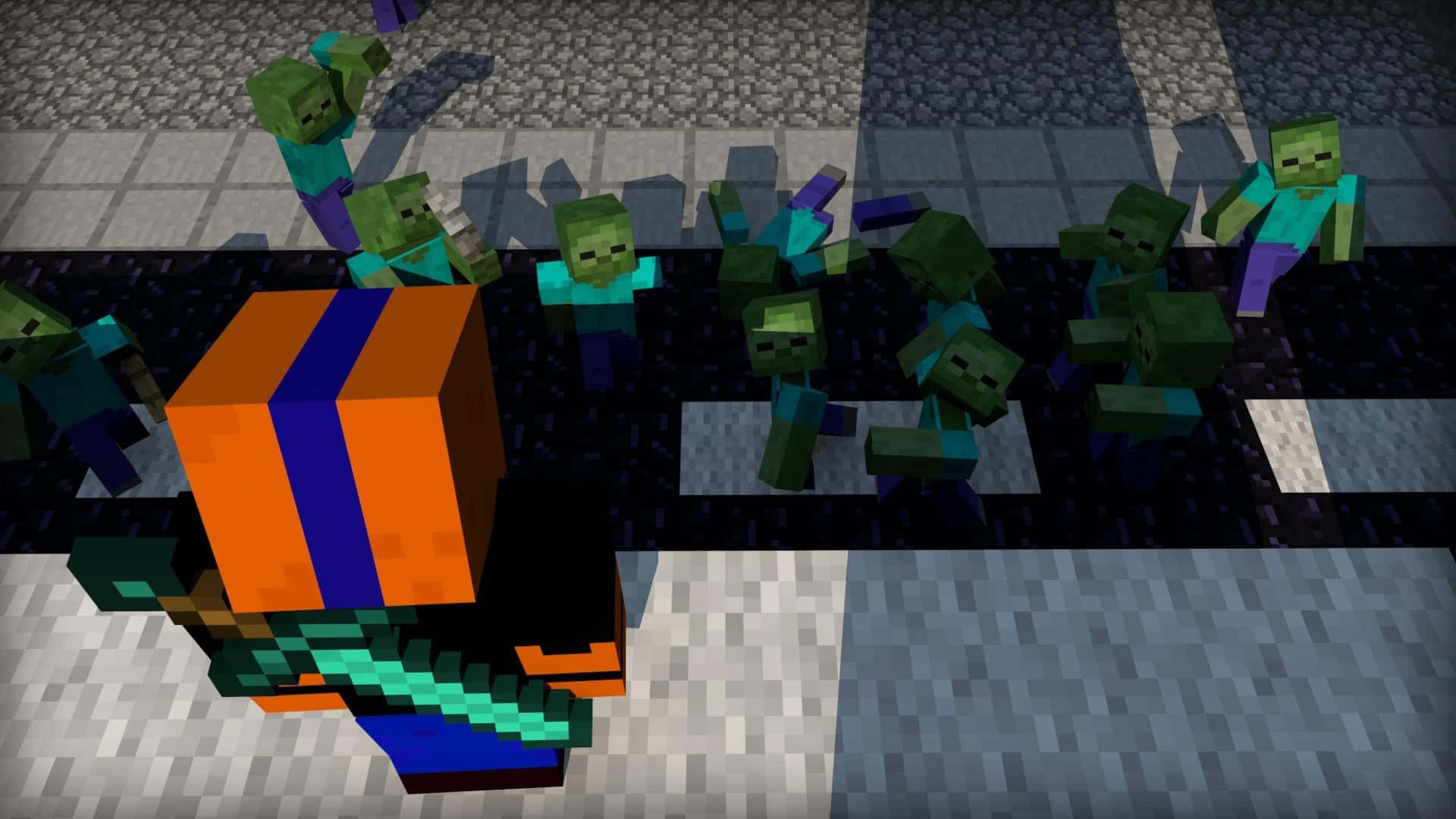 Minecraft, zombie, orange armor, Full HD Desktop Wallpaper