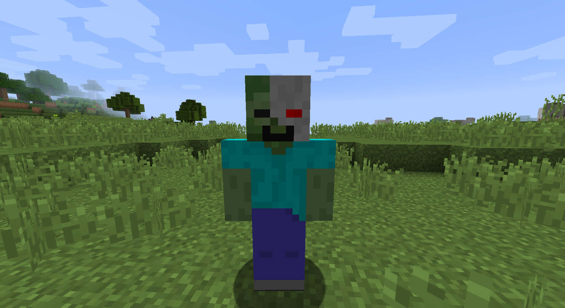 Minecraft, zombie, grassy field, HD Desktop Wallpaper